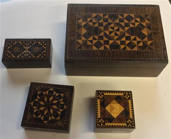 Tunbridge Ware - 4 half square mosaic boxes